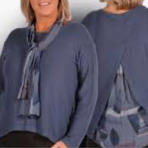 Elegant Women’s Blue Tunic with Scarf Made in Italy L‎ Oversized